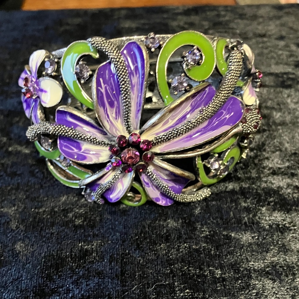 Vintage Floral Purple and Green Bracelet